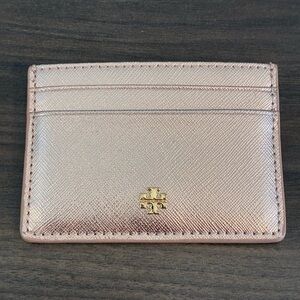 Tory Burch Emerson Slim Leather Card Holder Case Pink Rose